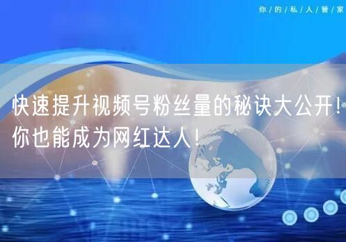 快速提升视频号粉丝量的秘诀大公开!你也能成为网红达人!